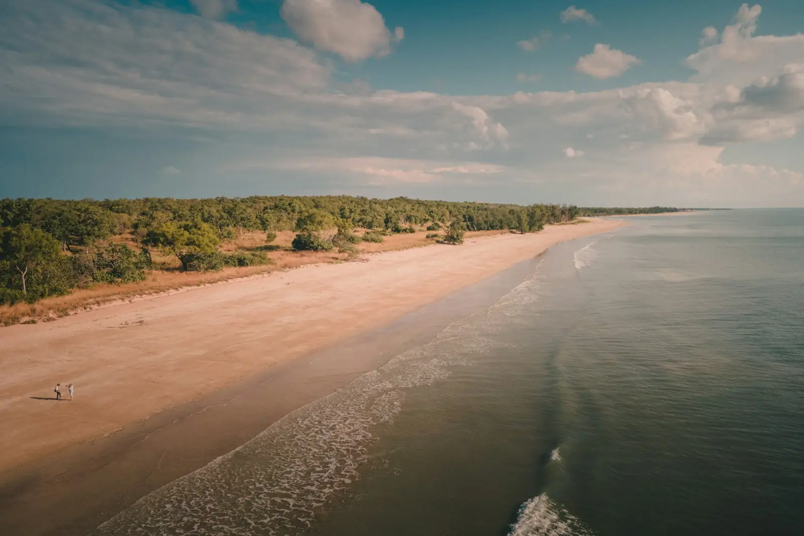 Una playa de arena junto a la selva tropical en Darwin