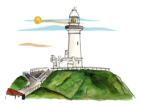 Ilustración del faro de Byron Bay