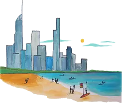 Ilustración de Surfers Paradise, en Gold Coast