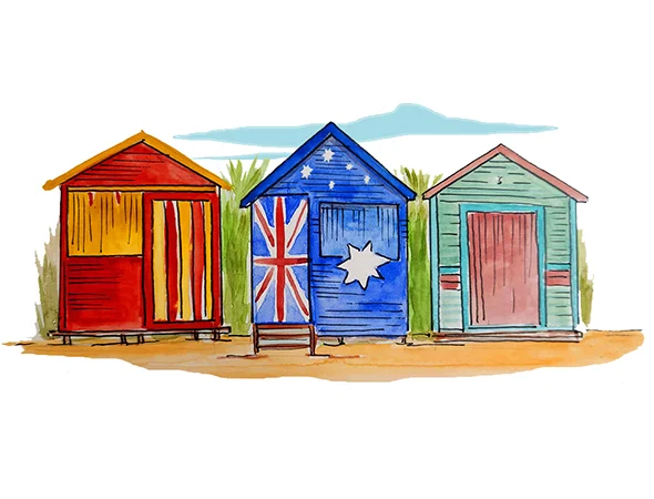 Ilustración de las casetas de colores de Brighton, en Melbourne